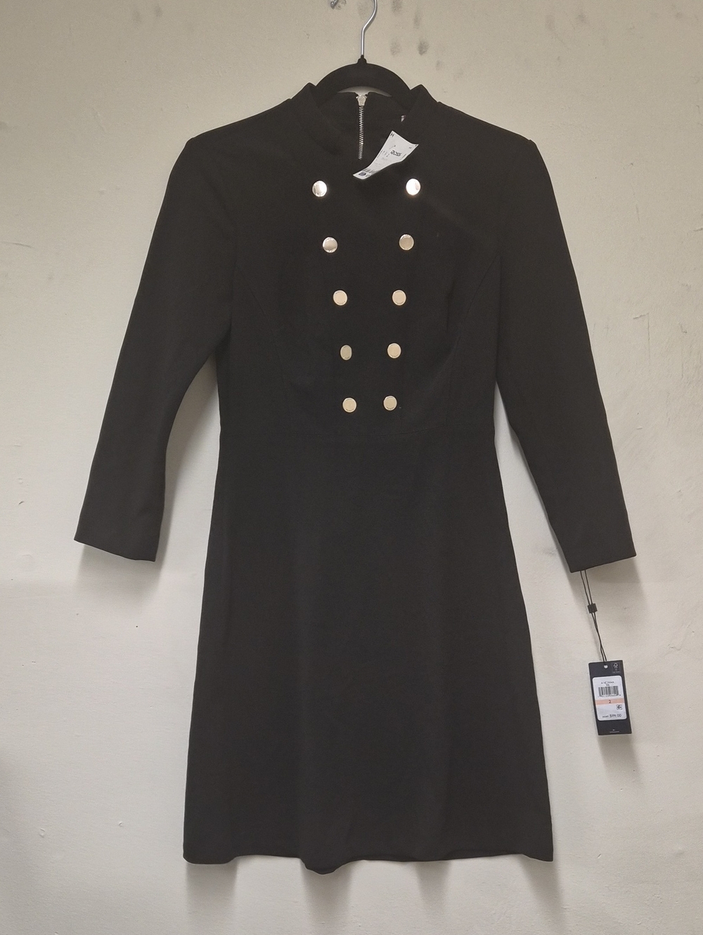 Tommy Hilfiger Black Long-Sleeve Military-Style Dress with Gold Buttons | Size 2